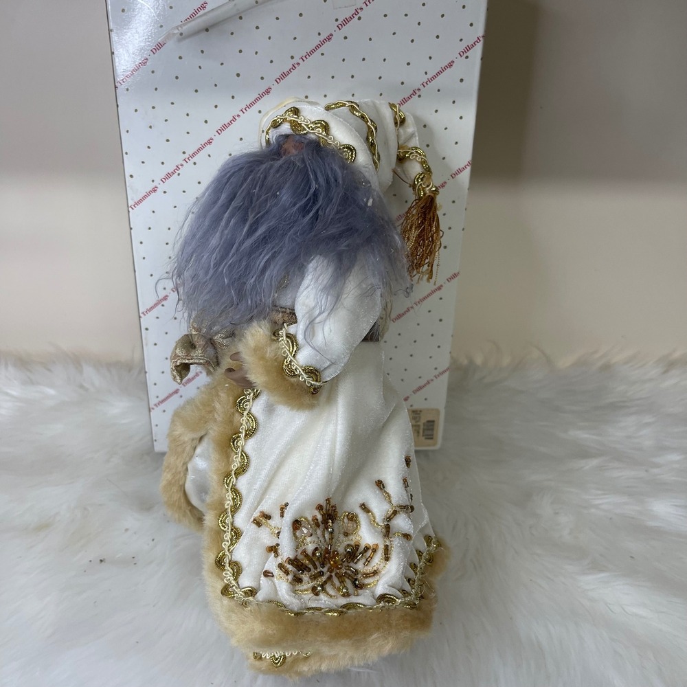 Vintage Dillard's Trimmings 14" Fabric Mache Santa Figurine w/ Box Gold White - Picture 9 of 12